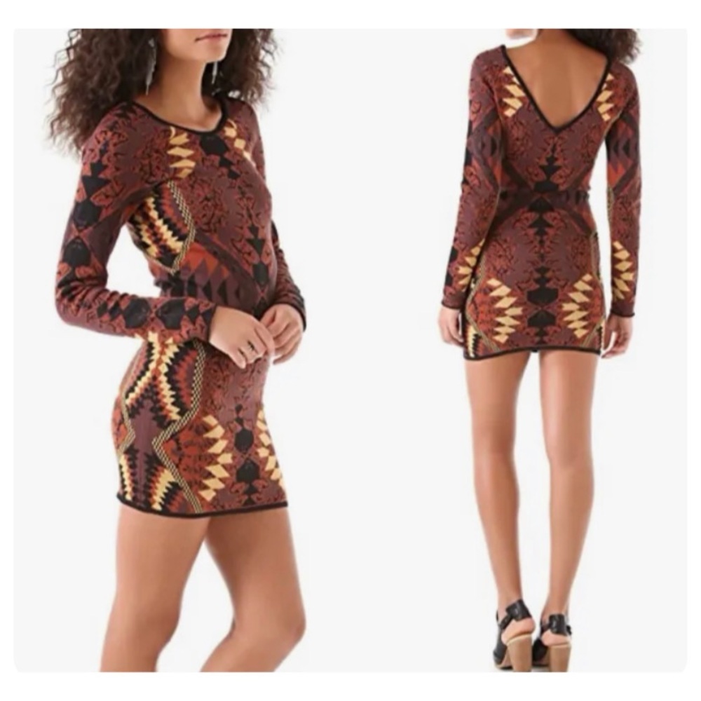 Free People Huntress of the Man aztec print long sleeve bodycon dress NWT